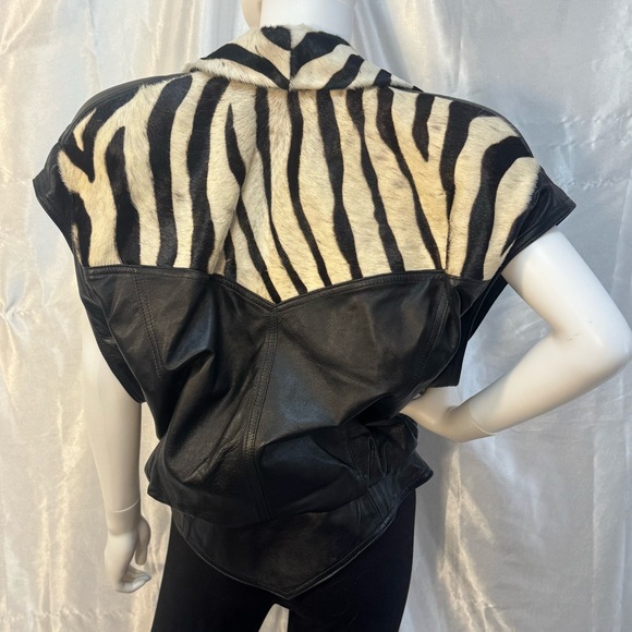 Vintage X Ethnix Leather Cow Hair Contrasting Zebra Leopard Print Oversized Vest - Picture 6 of 14